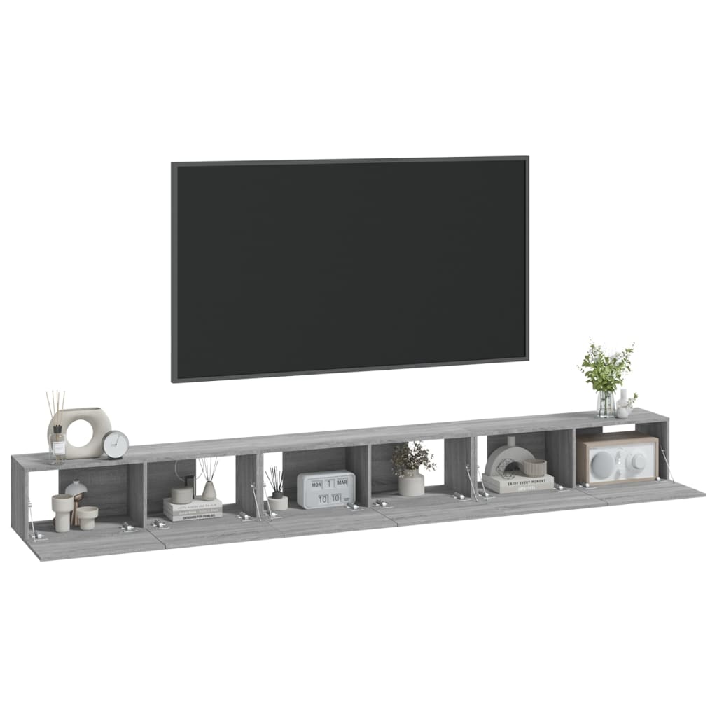 Conjunto móveis de TV 3 pcs madeira processada sonoma cinza