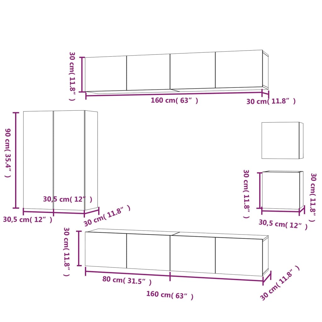 Conjunto móveis de TV 8 pcs madeira processada branco