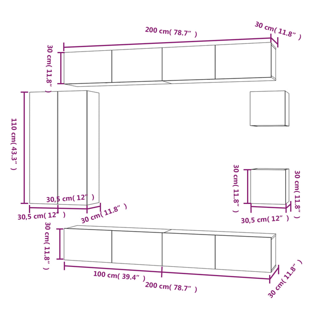 Conjunto móveis de TV 8 pcs madeira processada branco