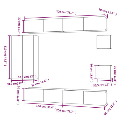 Conjunto móveis de TV 8 pcs madeira processada branco