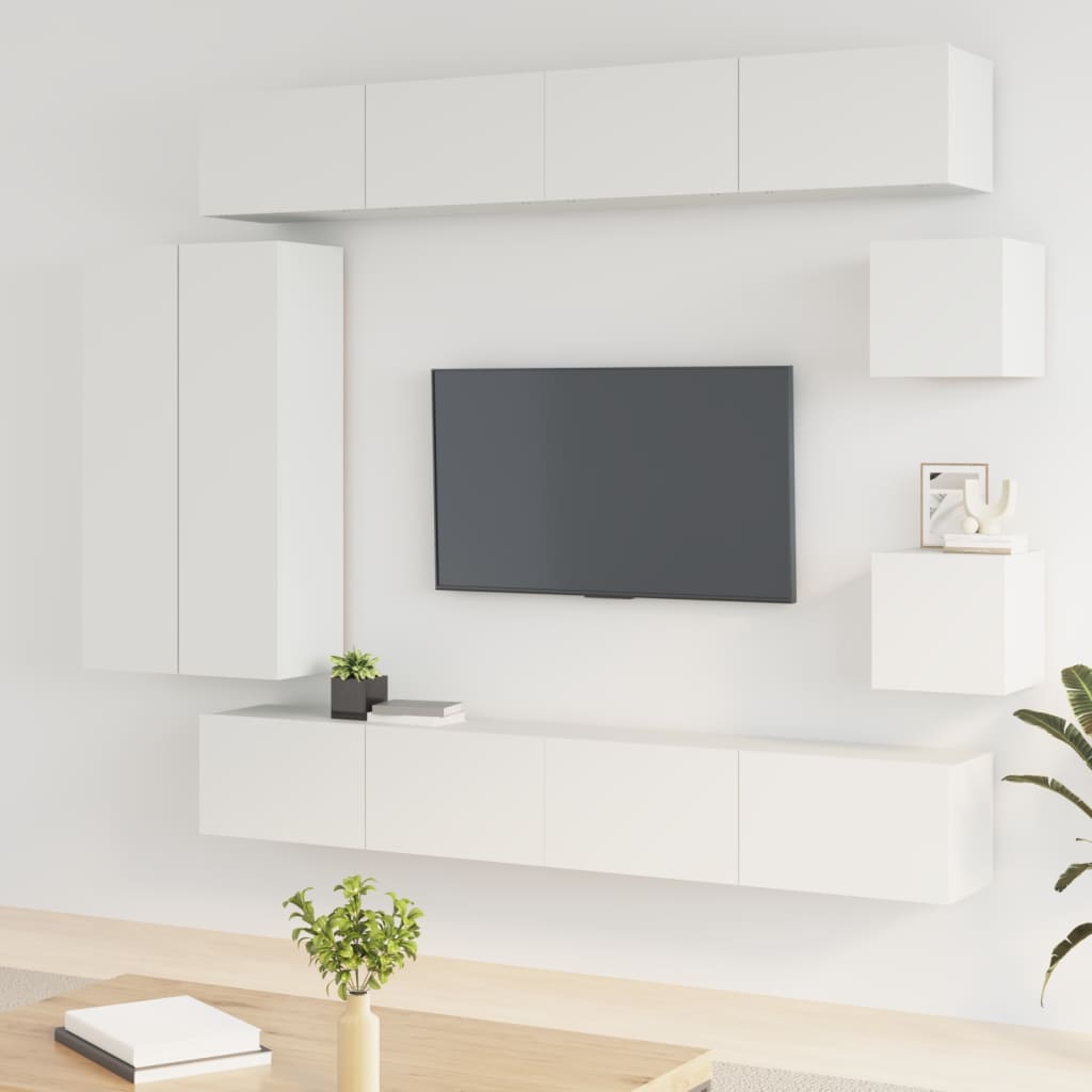 Conjunto móveis de TV 8 pcs madeira processada branco