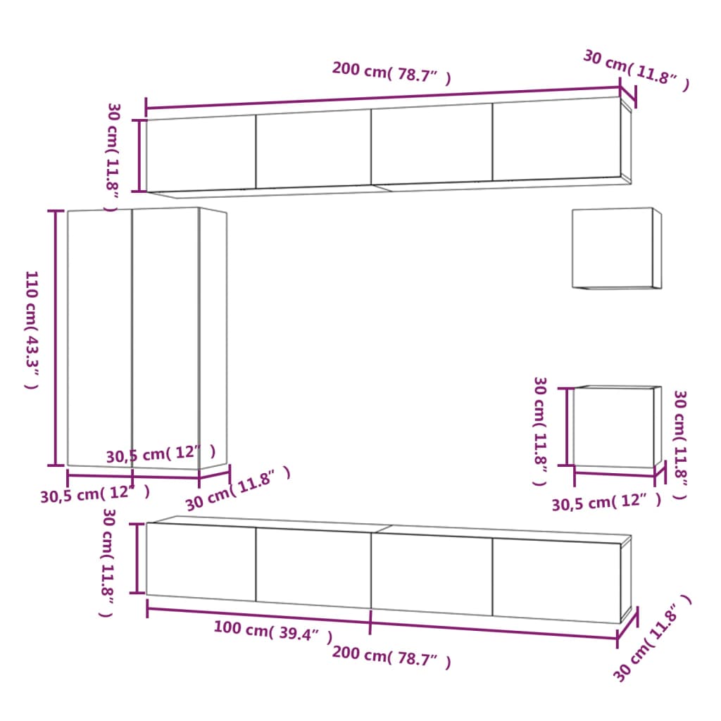 Conjunto móveis de TV 8 pcs madeira processada carvalho sonoma