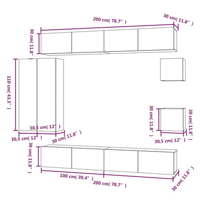 Conjunto móveis de TV 8 pcs madeira processada carvalho sonoma