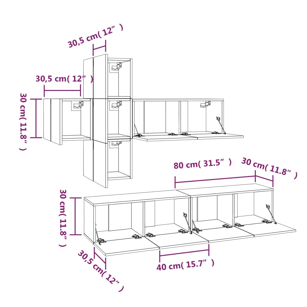 Conjunto móveis de TV 7 pcs madeira processada sonoma cinza