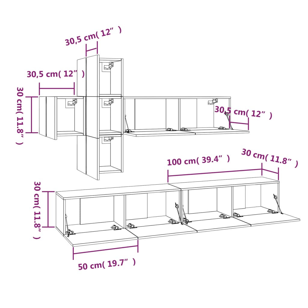 Conjunto móveis de TV 7 pcs madeira processada sonoma cinza