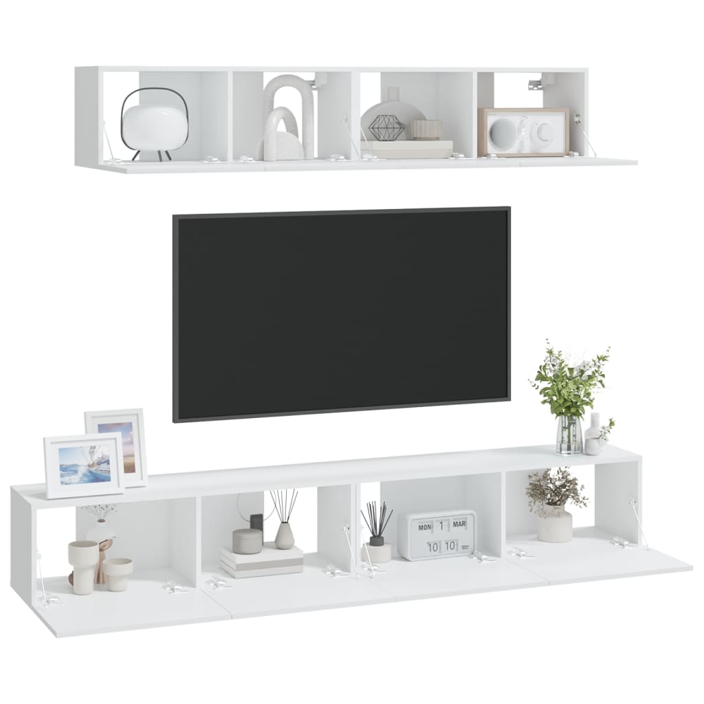 Conjunto móveis de TV 4 pcs madeira processada branco