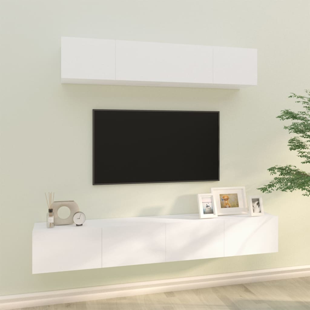 Conjunto móveis de TV 4 pcs madeira processada branco