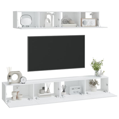 Conjunto móveis de TV 4 pcs madeira processada branco