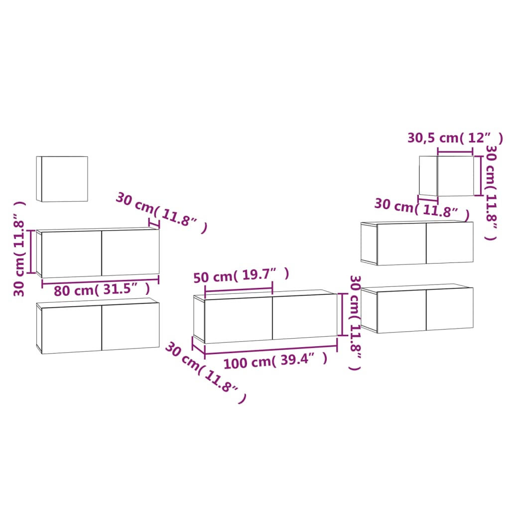 7 pcs conjunto móveis TV derivados de madeira branco brilhante