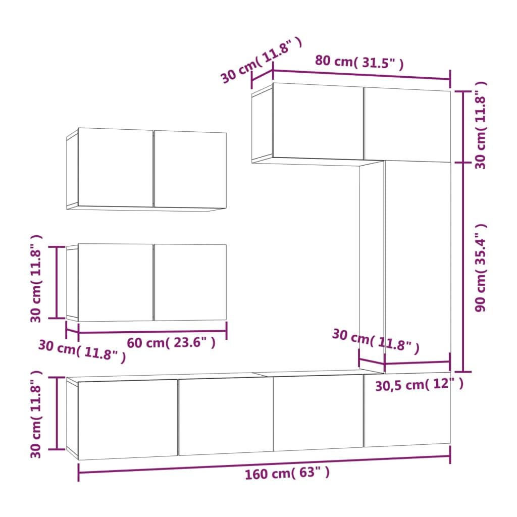 Conjunto móveis de TV 6 pcs madeira processada preto