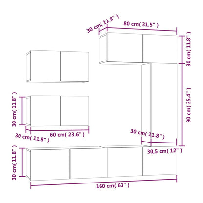 Conjunto móveis de TV 6 pcs madeira processada preto