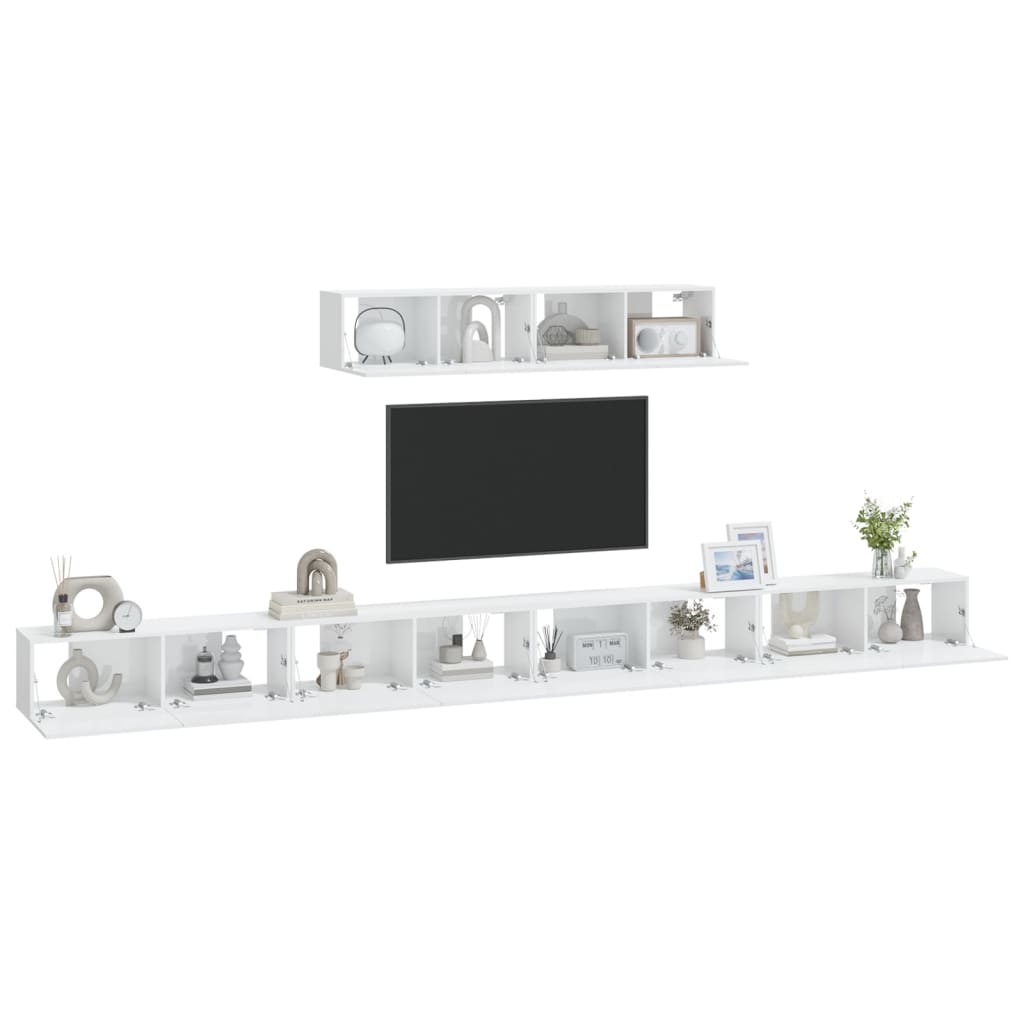 6 pcs conjunto móveis de TV madeira processada branco brilhante