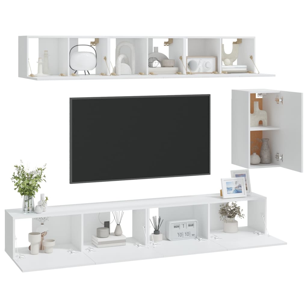 6 pcs conjunto de móveis de TV derivados de madeira branco