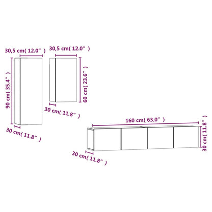 4pcs conjunto móveis de TV derivados de madeira carvalho sonoma