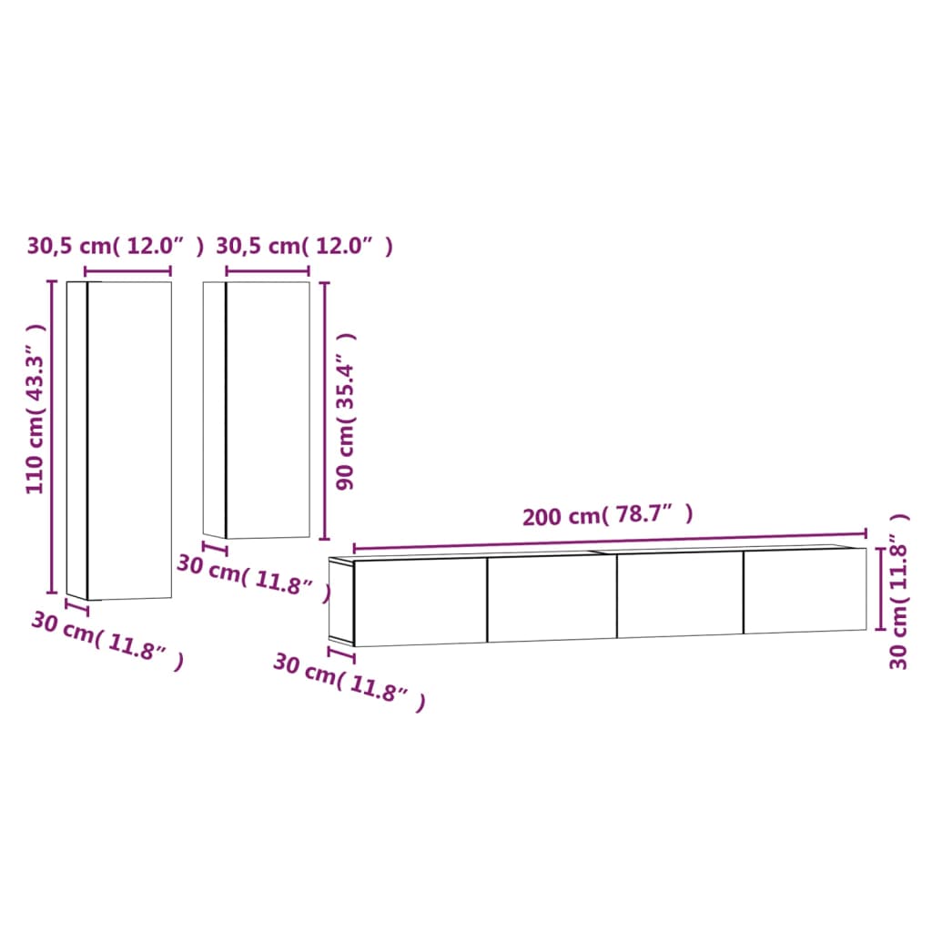 Conjunto móveis de TV 4 pcs madeira processada carvalho sonoma