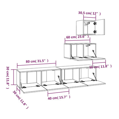 Conjunto móveis de TV 4 pcs madeira processada branco