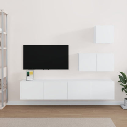 Conjunto móveis de TV 4 pcs madeira processada branco