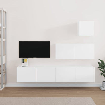 Conjunto móveis de TV 4 pcs madeira processada branco