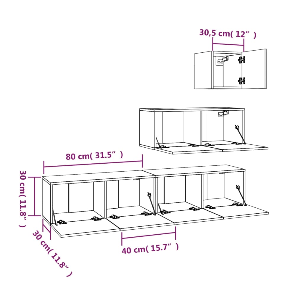 Conjunto móveis de TV 4 pcs madeira processada cinzento cimento