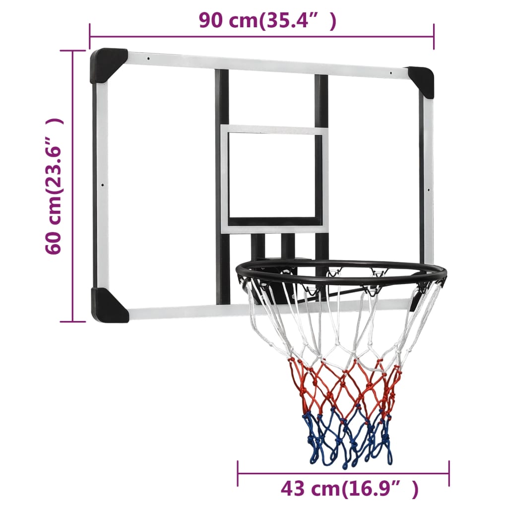 Tabela de basquetebol 90x60x2,5 cm policarbonato transparente