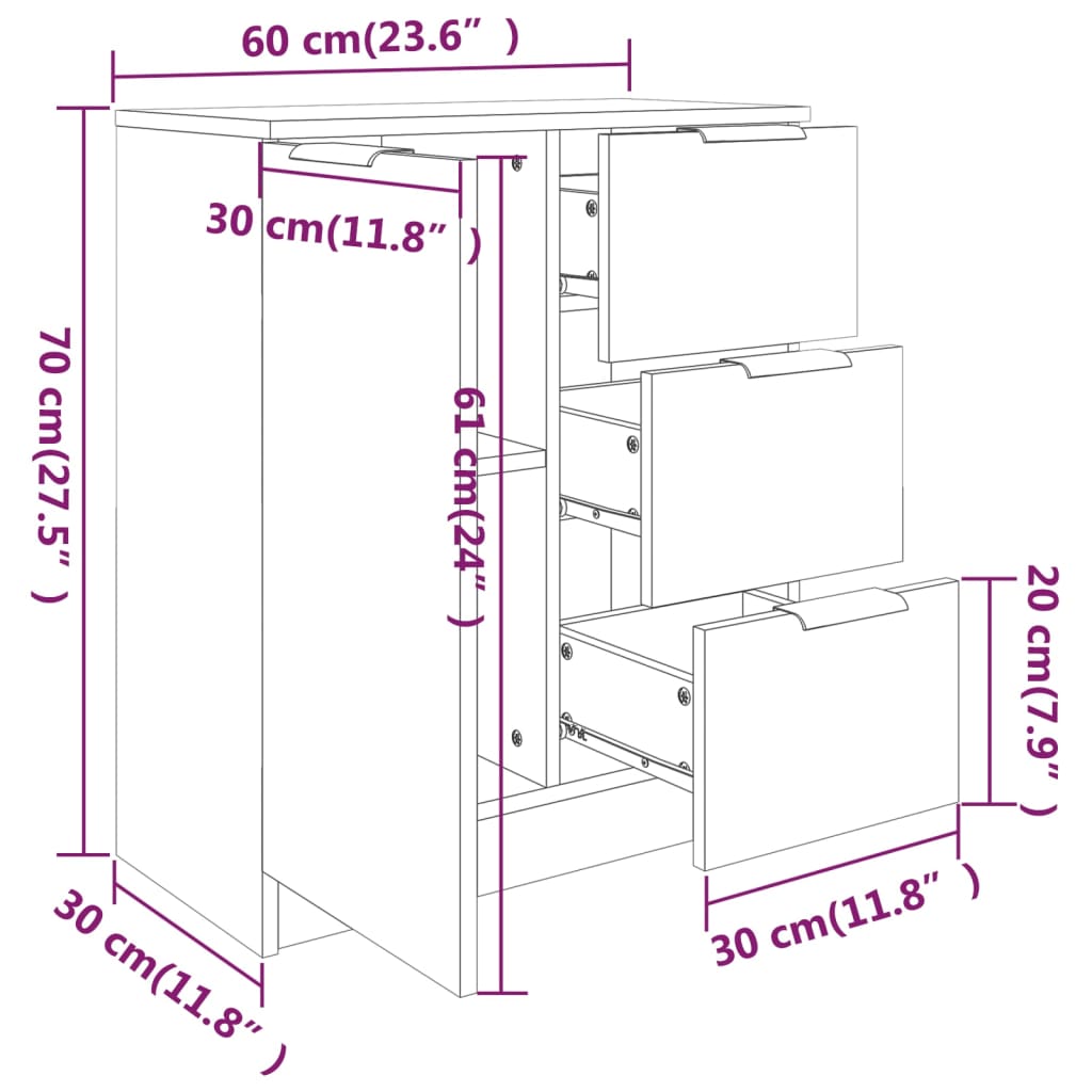 Aparadores 2 pcs 60x30x70 cm derivados de madeira branco