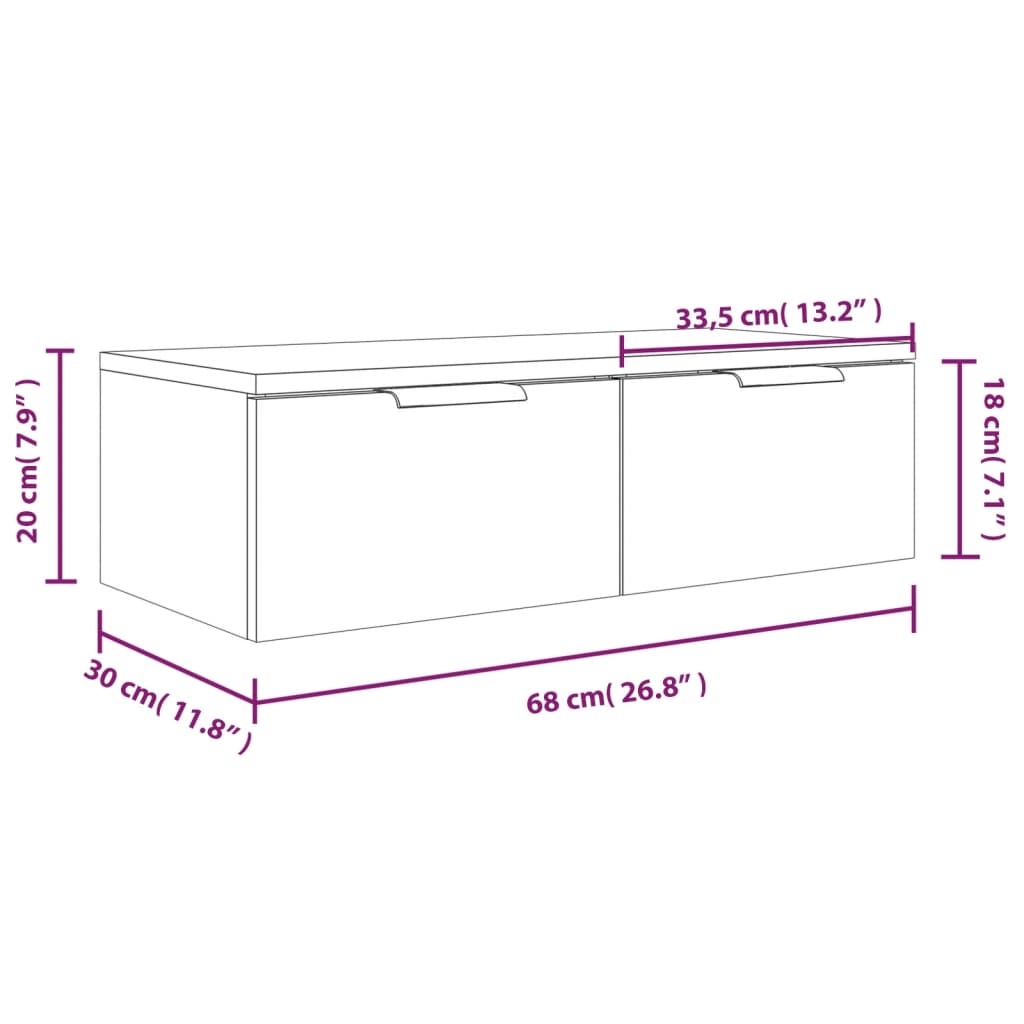 Armários de parede 2 pcs 68x30x20 cm derivados madeira branco