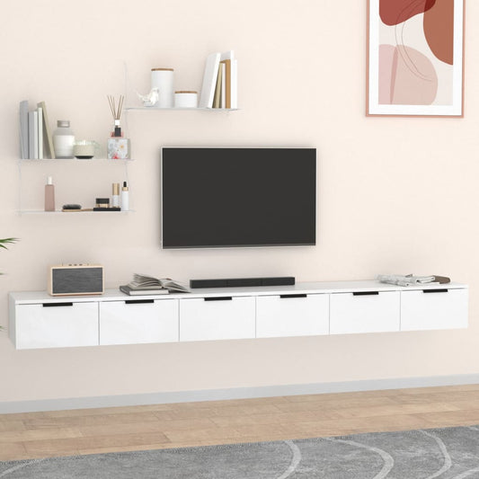 Móvel de TV de Parede Flix com 6 Gavetas de 204cm - Branco - Design Moderno