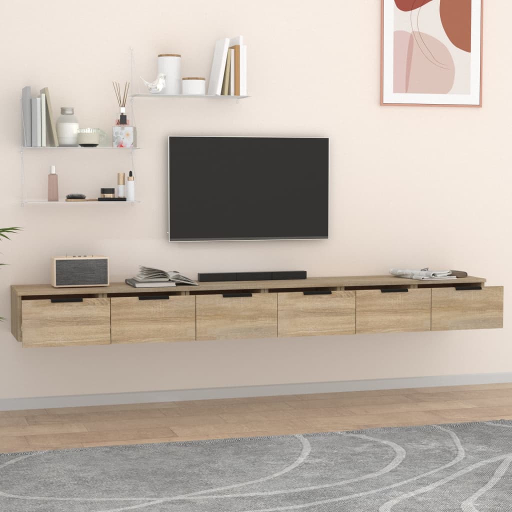 Móvel de TV de Parede Flix com 6 Gavetas de 204cm - Carvalho - Design Moderno