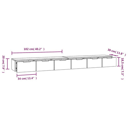 Móvel de TV de Parede Flix com 6 Gavetas de 204cm - Carvalho - Design Moderno