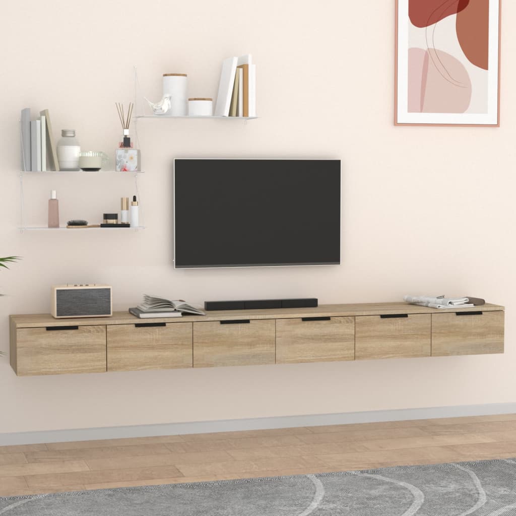 Móvel de TV de Parede Flix com 6 Gavetas de 204cm - Carvalho - Design Moderno