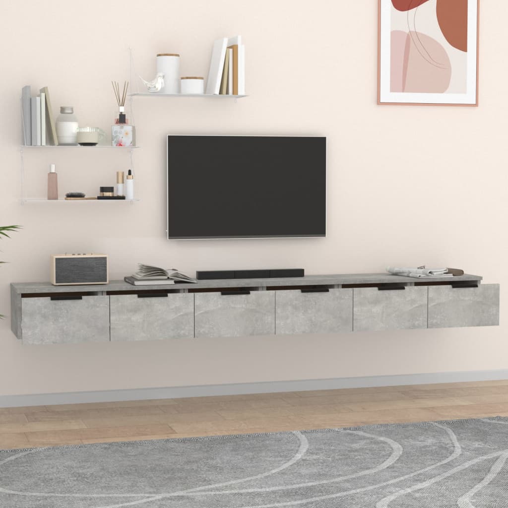 Móvel de TV de Parede Flix com 6 Gavetas de 204cm - Cinzento Cimento - Design Moderno