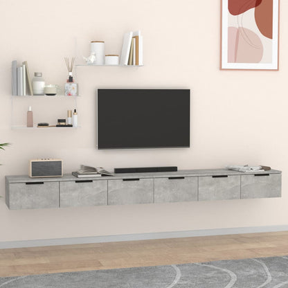 Móvel de TV de Parede Flix com 6 Gavetas de 204cm - Cinzento Cimento - Design Moderno