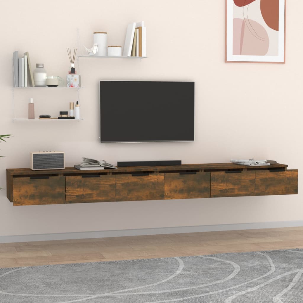 Móvel de TV de Parede Flix com 6 Gavetas de 204cm - Madeira Rústica - Design Moderno