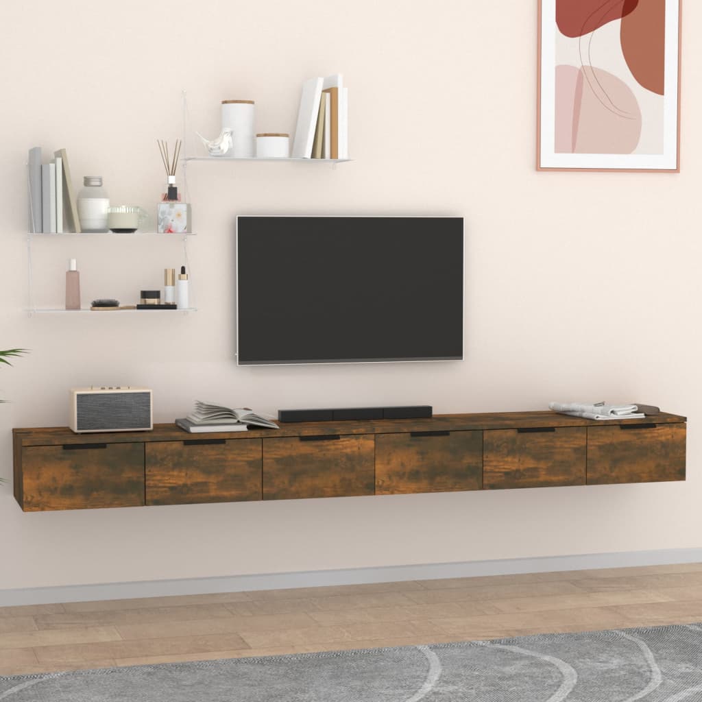 Móvel de TV de Parede Flix com 6 Gavetas de 204cm - Madeira Rústica - Design Moderno