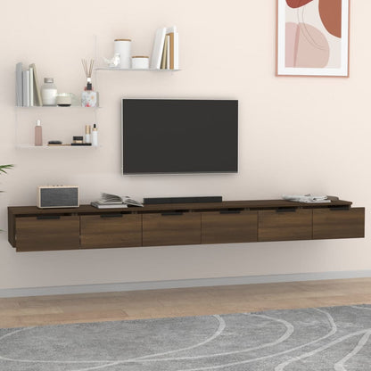 Móvel de TV de Parede Flix com 6 Gavetas de 204cm - Castanho - Design Moderno