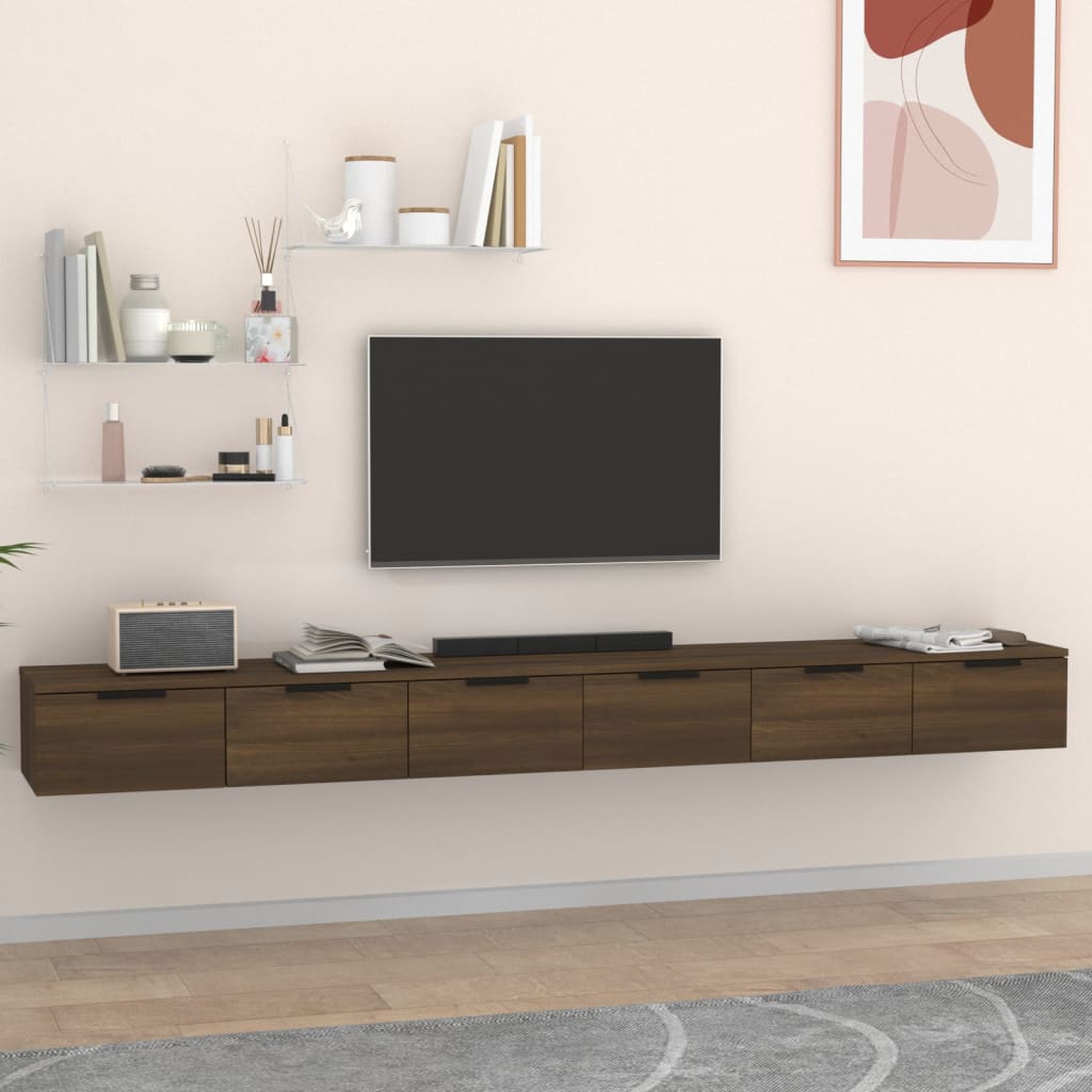 Móvel de TV de Parede Flix com 6 Gavetas de 204cm - Castanho - Design Moderno