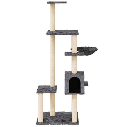 Árvore p/ gatos c/ postes arranhadores sisal 142cm cinza-escuro