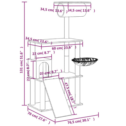 Árvore p/ gatos c/ postes arranhadores sisal 131 cm cinza-claro