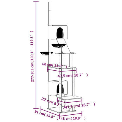 Árvore gatos altura ajustável chão-teto 277-303 cm cinza-claro