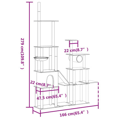 Arvore Arranhador com Postes em Sisal para Gatos de 279 cm - Cinzento Escuro