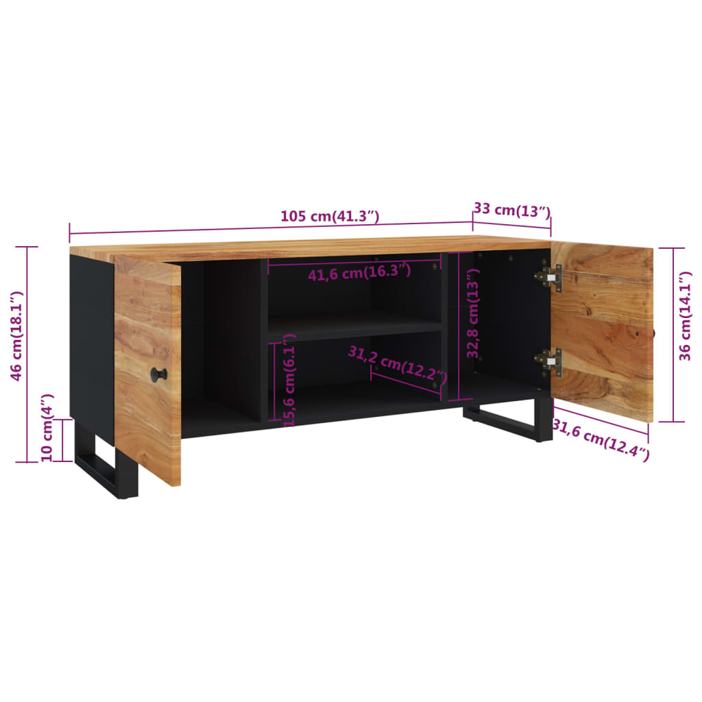 Móvel de TV 105x33x46 cm madeira de acácia maciça