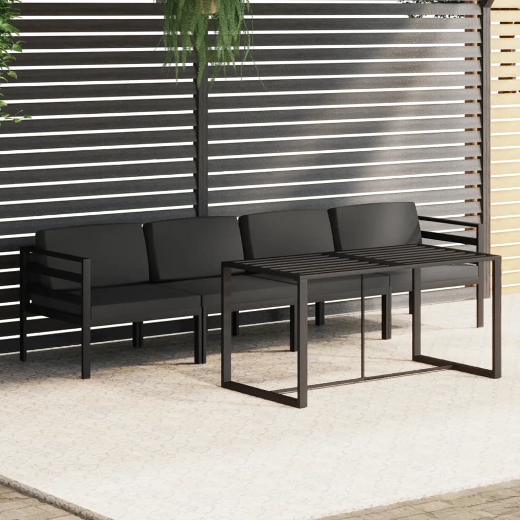 5 pcs conjunto lounge jardim com almofadões alumínio antracite