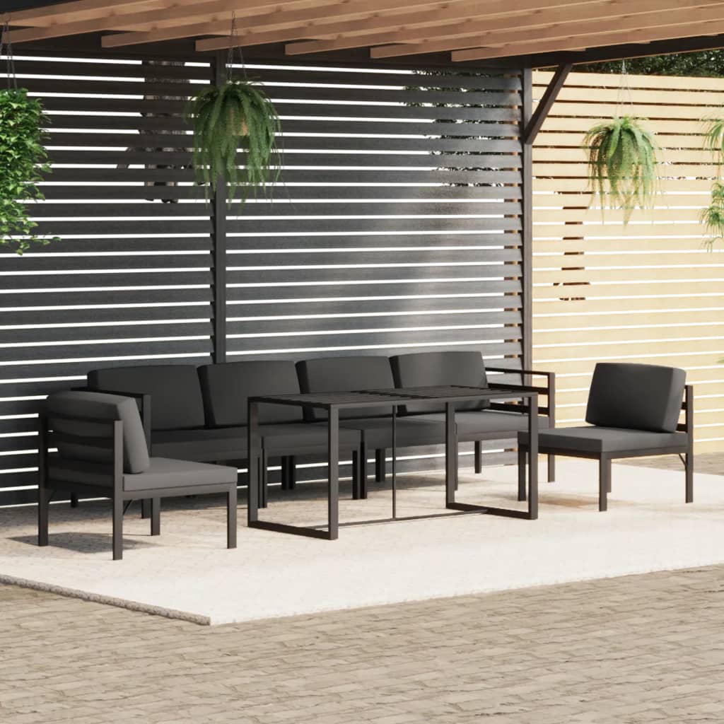 7 pcs conjunto lounge jardim com almofadões alumínio antracite