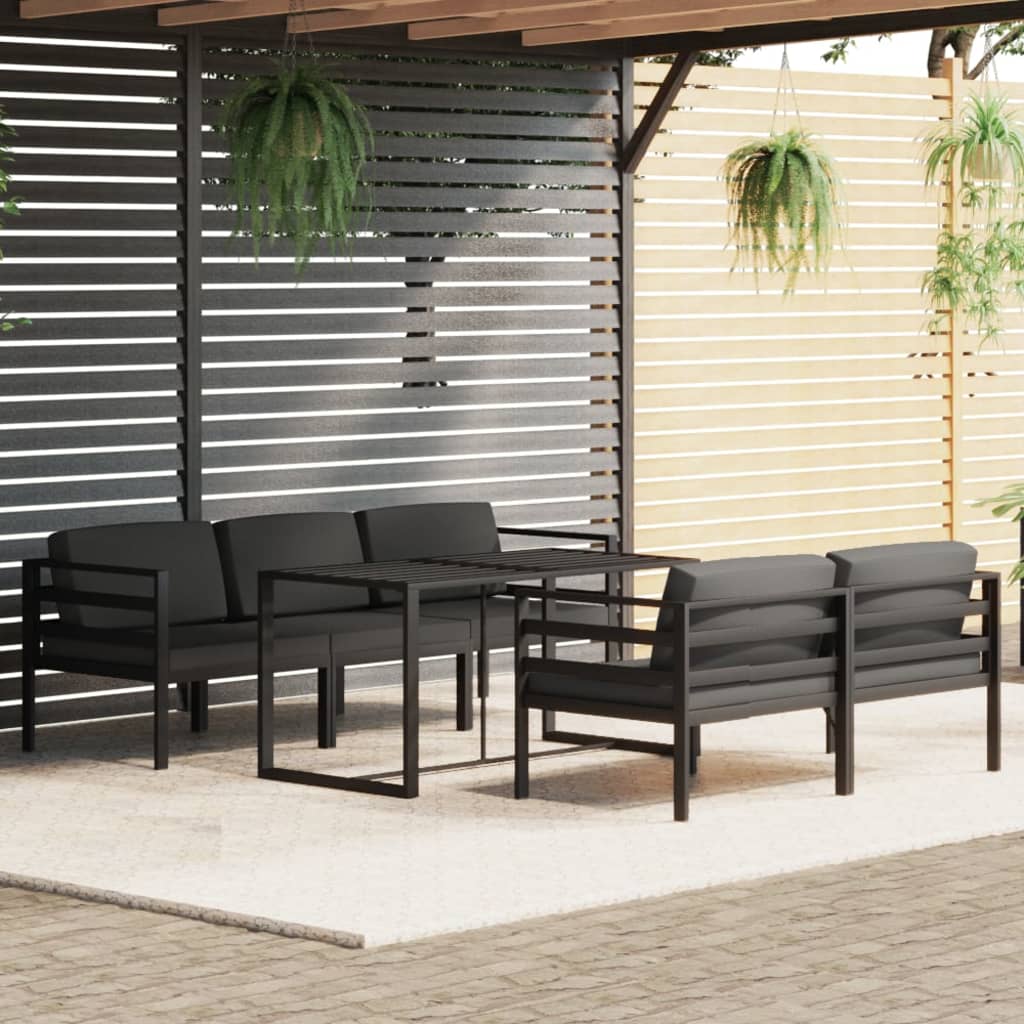 6 pcs conjunto lounge jardim com almofadões alumínio antracite