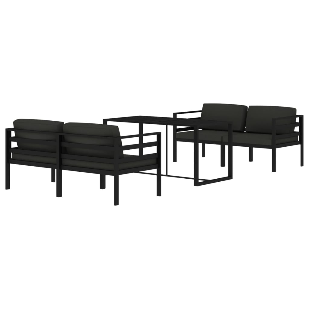 5 pcs conjunto lounge jardim com almofadões alumínio antracite