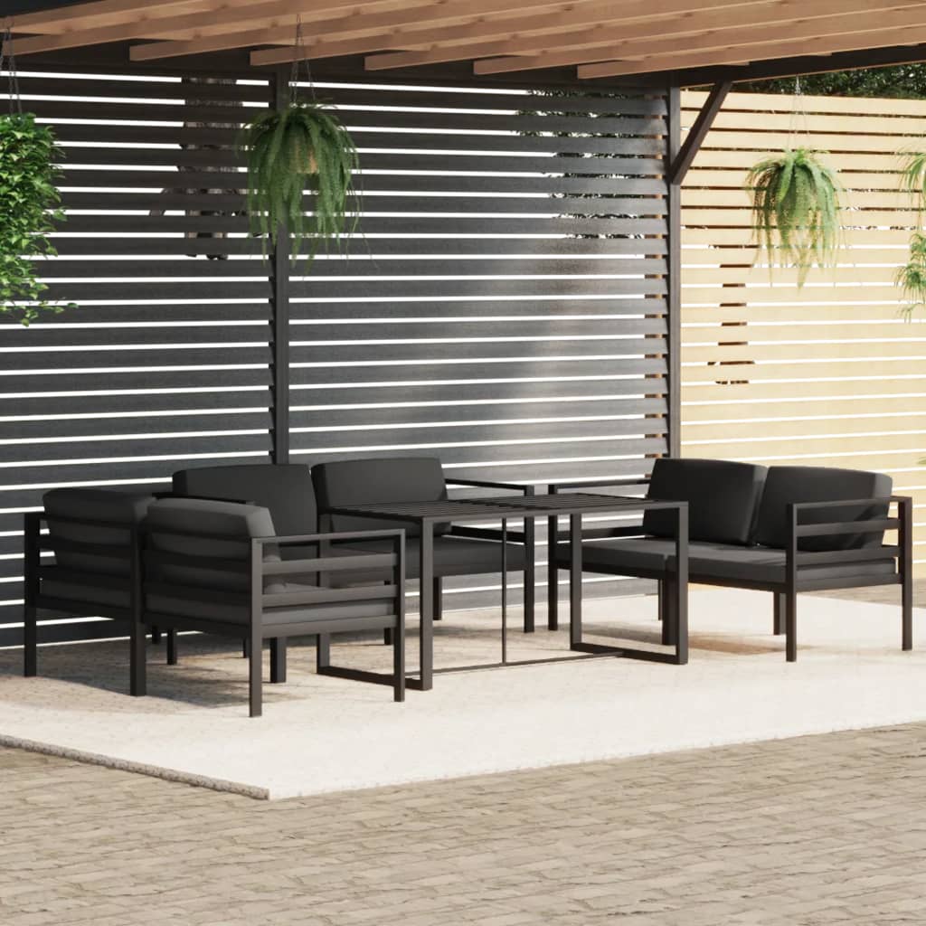 7 pcs conjunto lounge jardim com almofadões alumínio antracite