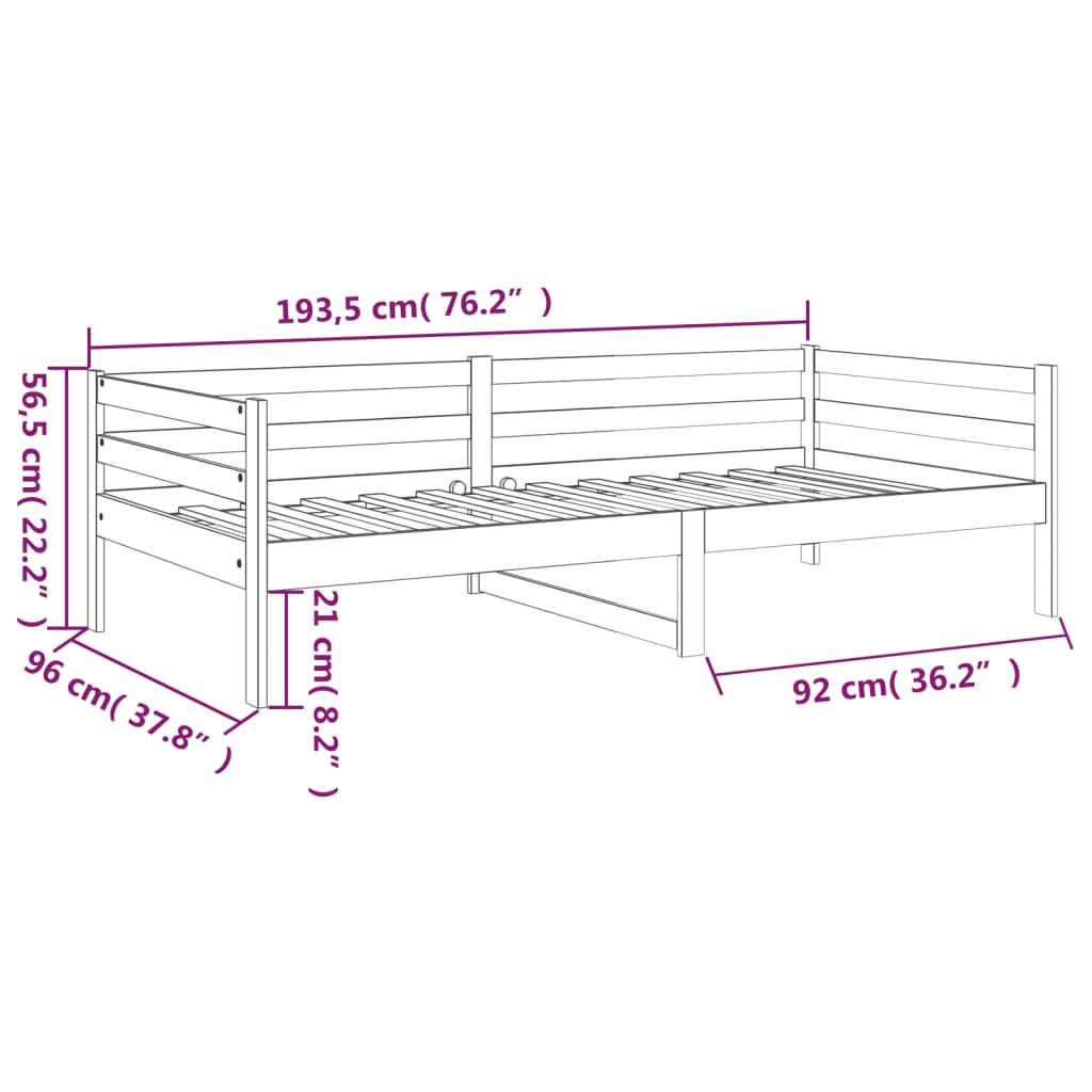 Sofá-cama 90x190 cm madeira de pinho maciça branco