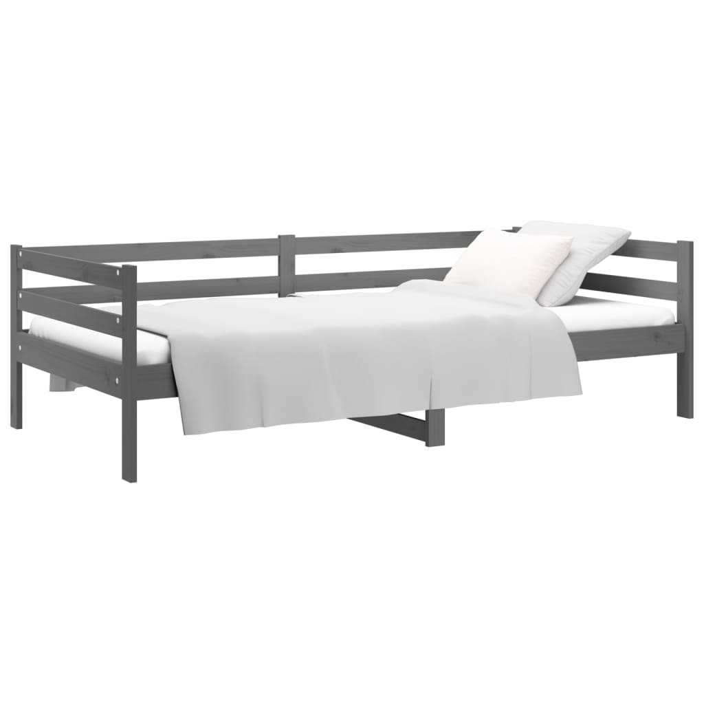 Sofá-cama 90x190 cm madeira de pinho maciça cinzento