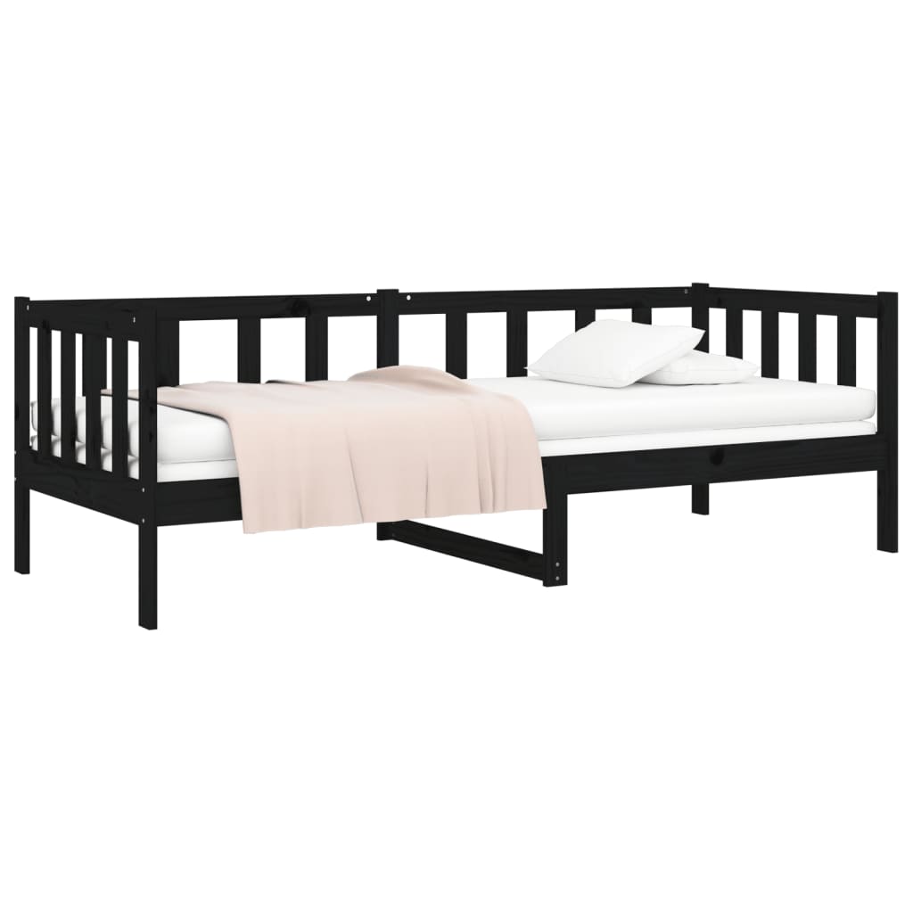 Sofá-cama 90x190 cm madeira de pinho maciça preto