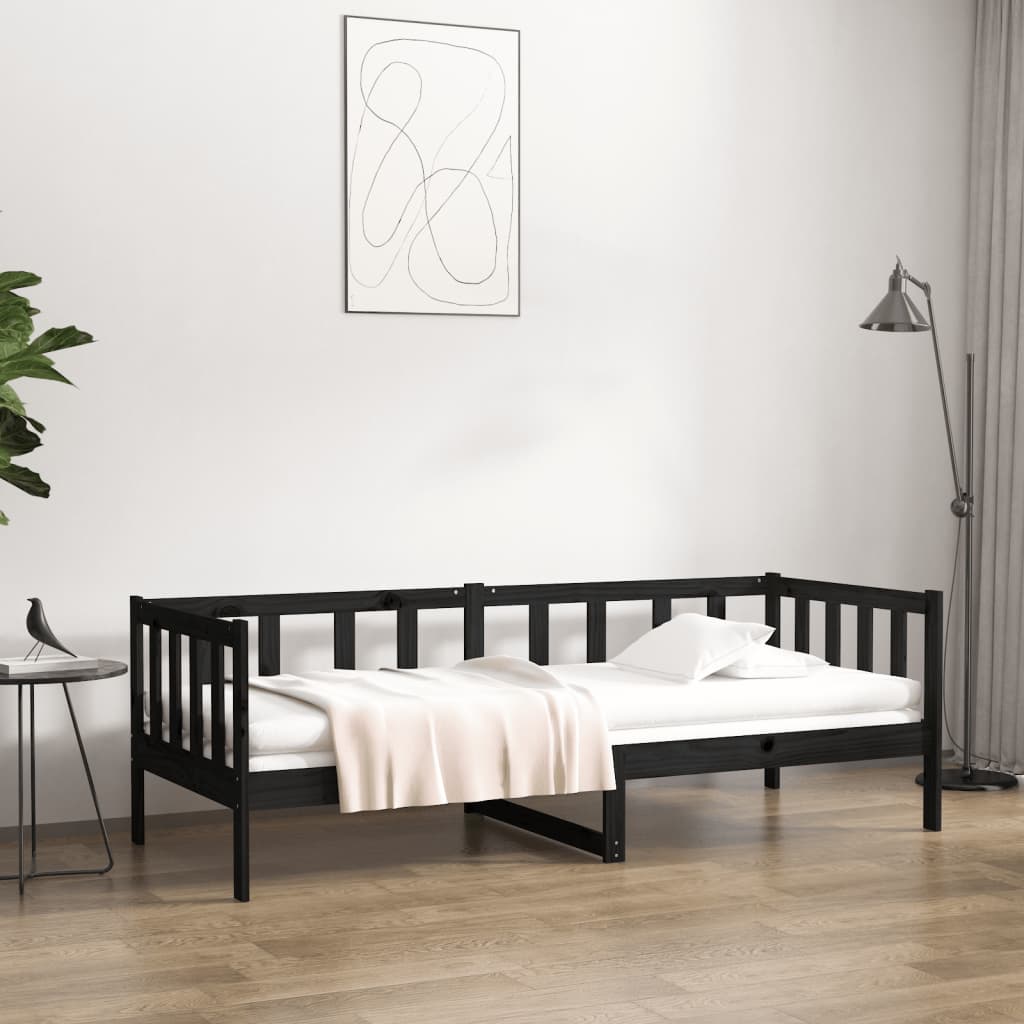 Sofá-cama 90x190 cm madeira de pinho maciça preto